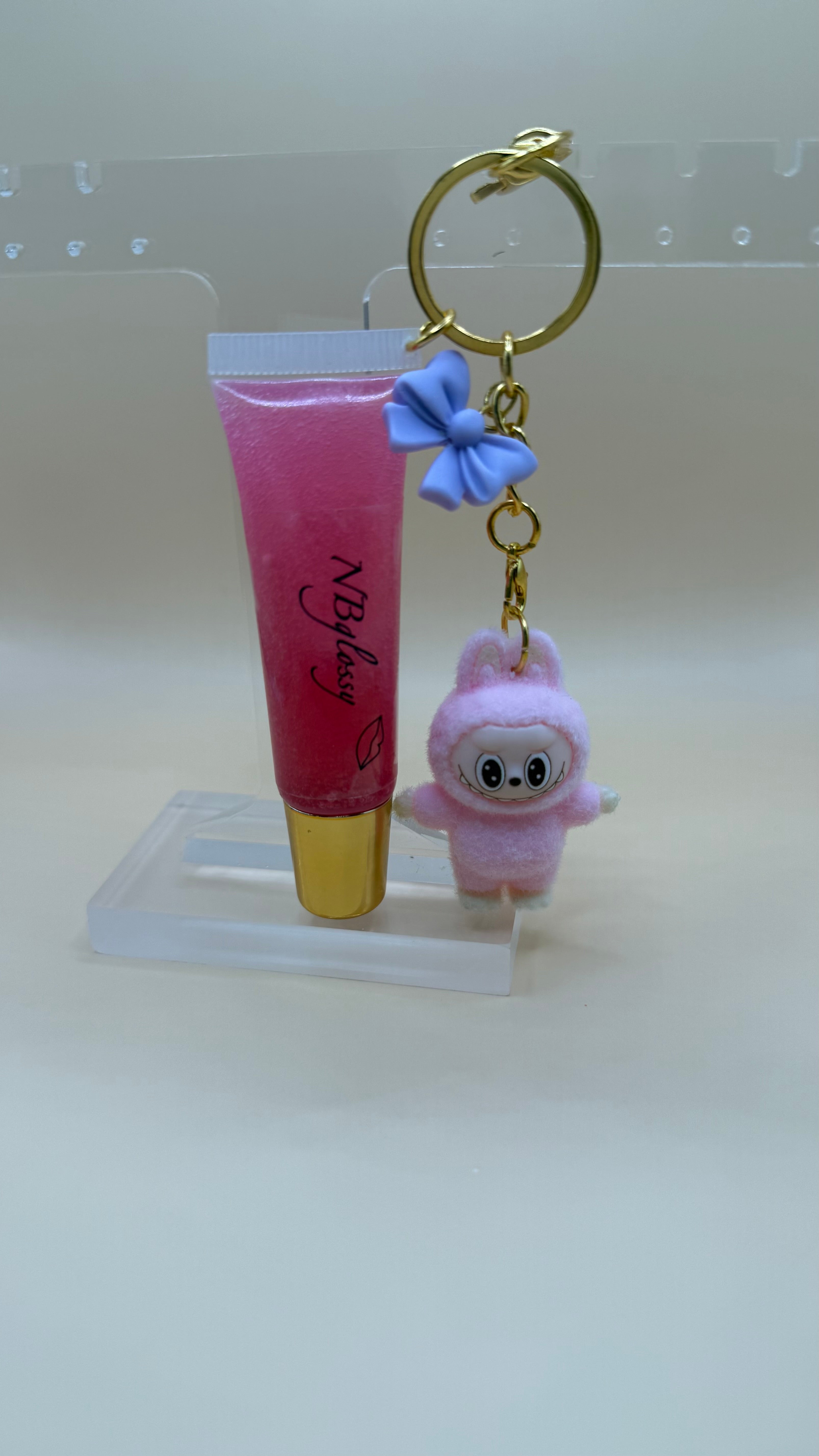 Handmade Vegan Lip gloss Keychain.Organic.Hydrating Strawberry scent.Cute gift for her.