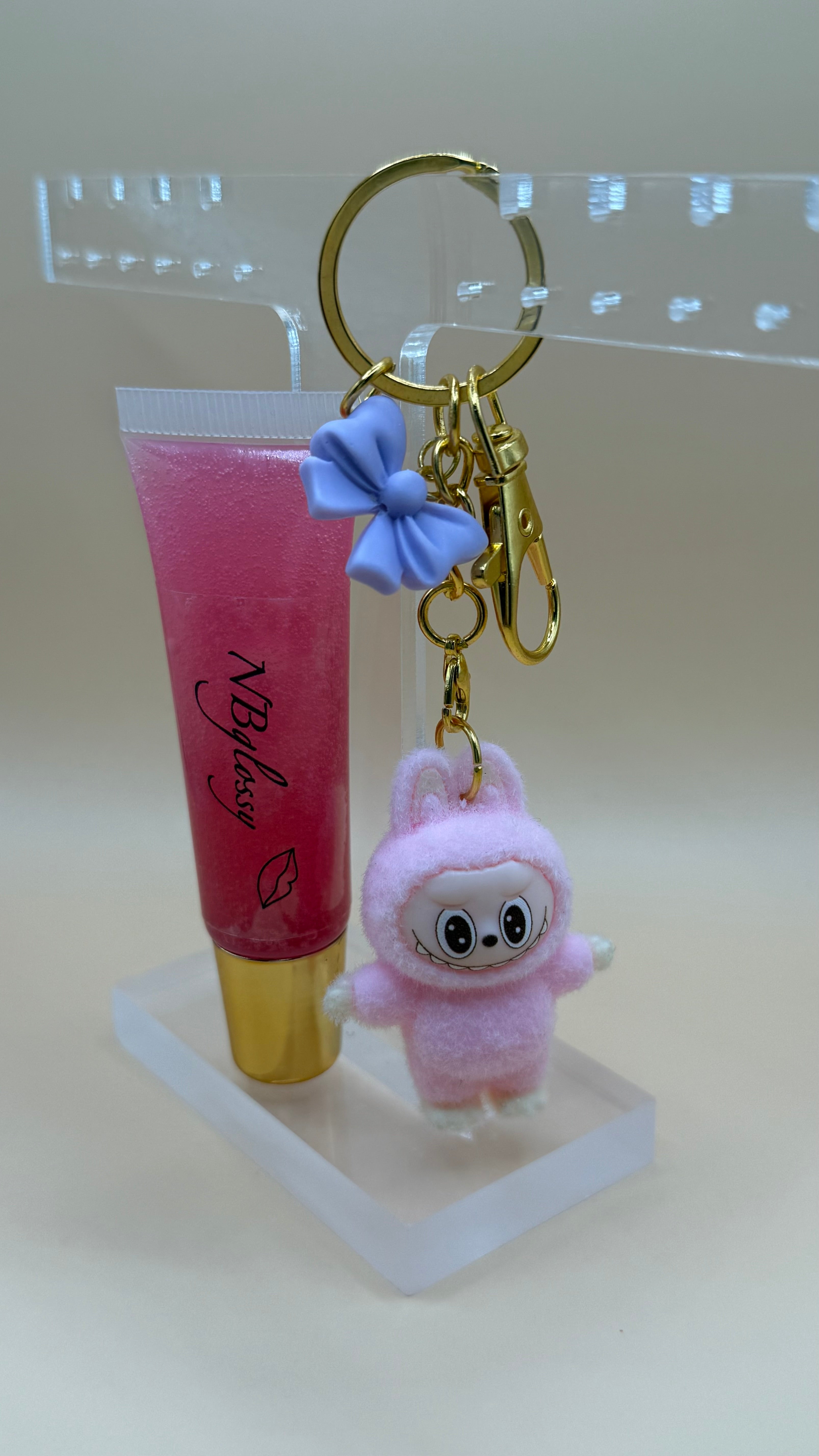 Handmade Vegan Lip gloss Keychain.Organic.Hydrating Strawberry scent.Cute gift for her.