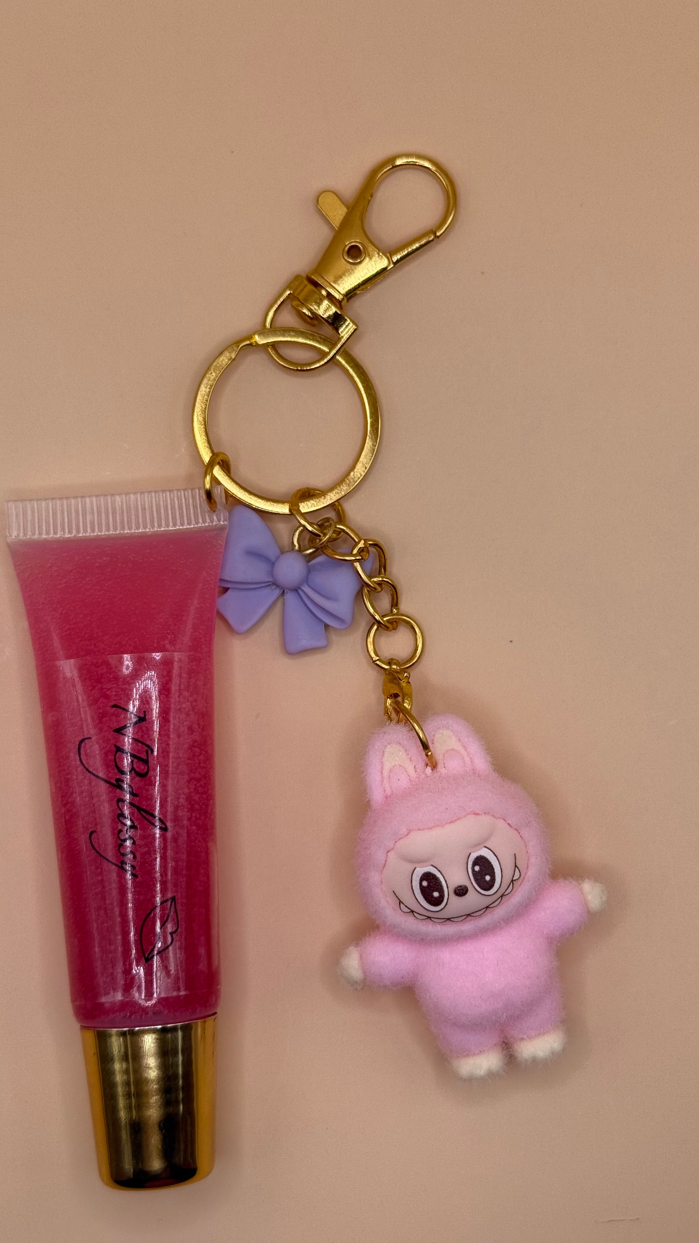 Handmade Vegan Lip gloss Keychain.Organic.Hydrating Strawberry scent.Cute gift for her.