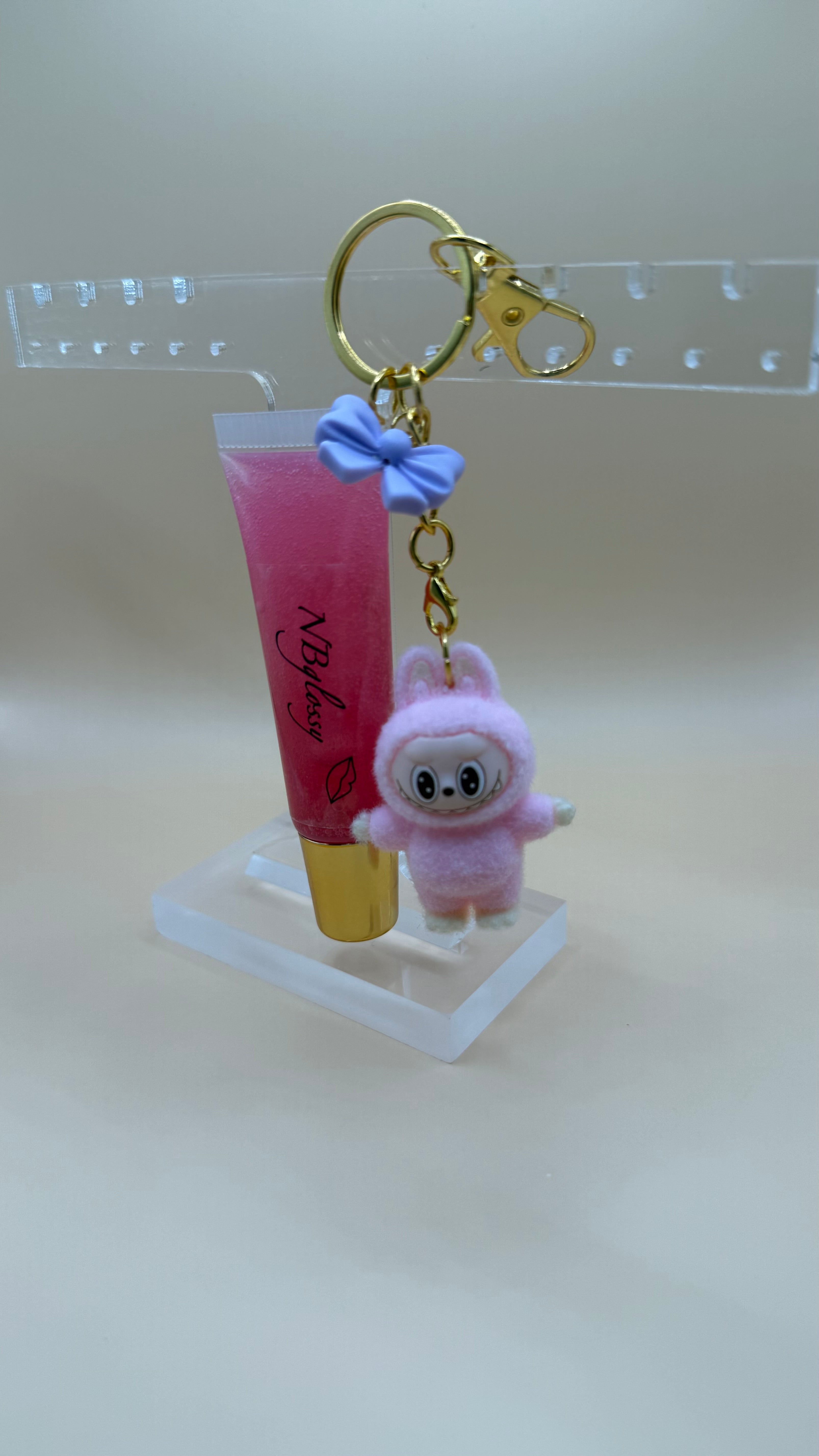 Handmade Vegan Lip gloss Keychain.Organic.Hydrating Strawberry scent.Cute gift for her.