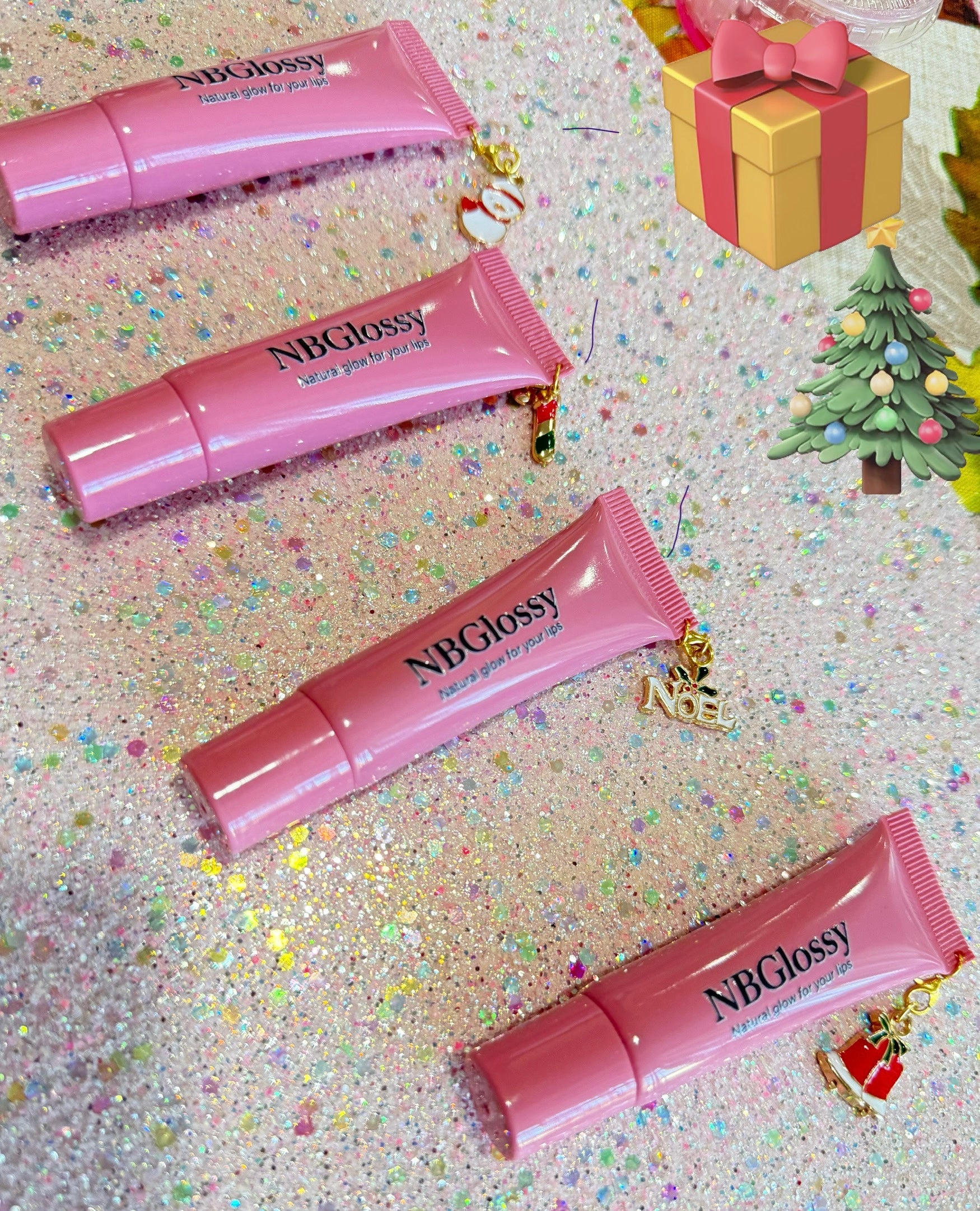 Champagne Pink Lip Gloss|Vegan and Hydrating Gloss|Nbglossy Holiday Charm Collection