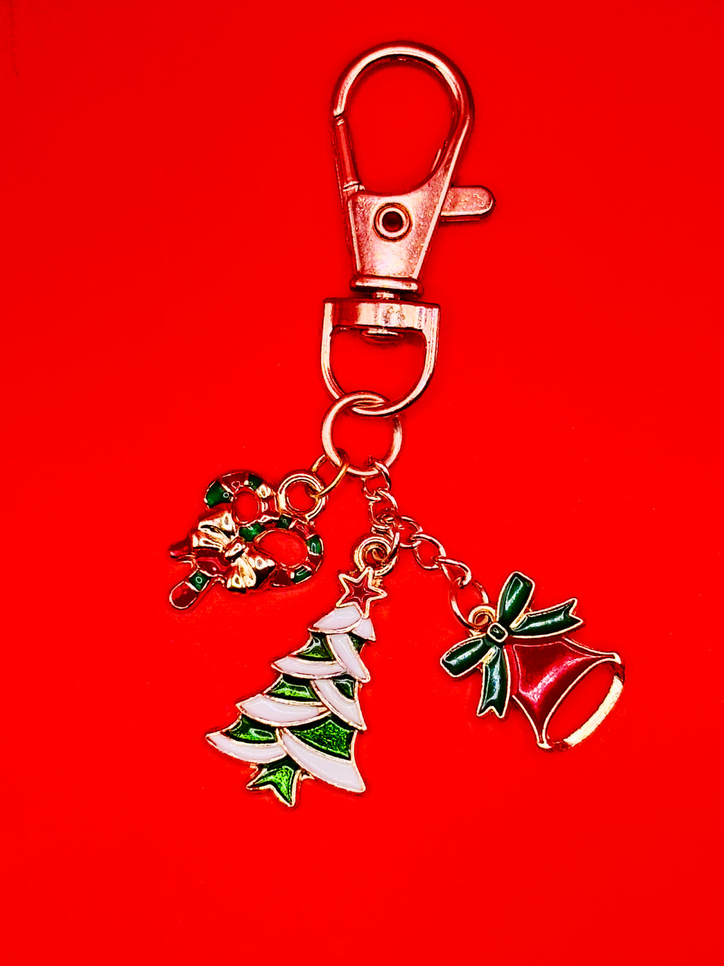 Christmas  Gold Rose Keychain| Tree and  Bell Charms| NBGlossy Holiday Keychain Collection