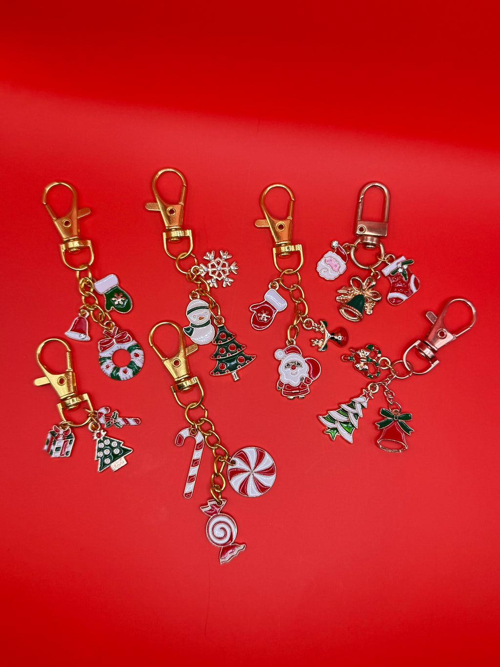 Christmas  Gold Rose Keychain| Tree and  Bell Charms| NBGlossy Holiday Keychain Collection