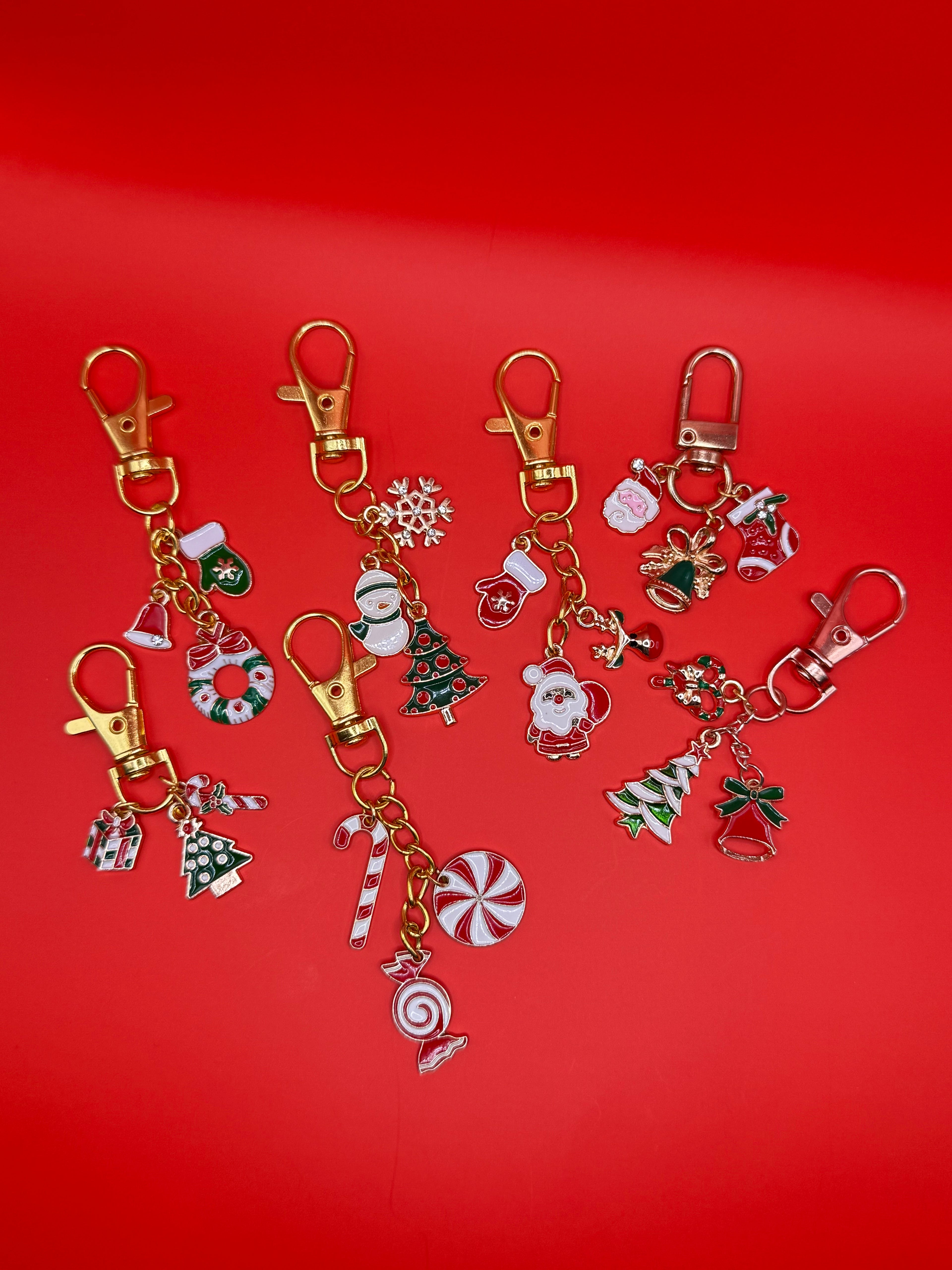 Christmas  Gold Rose Keychain| Tree and  Bell Charms| NBGlossy Holiday Keychain Collection
