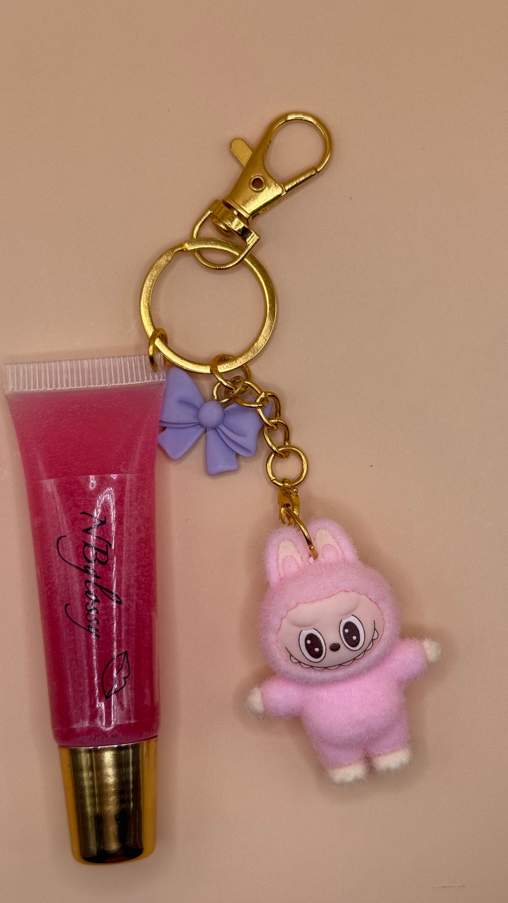 Handmade Vegan Lip gloss Keychain.Organic.Hydrating Strawberry scent.Cute gift for her.