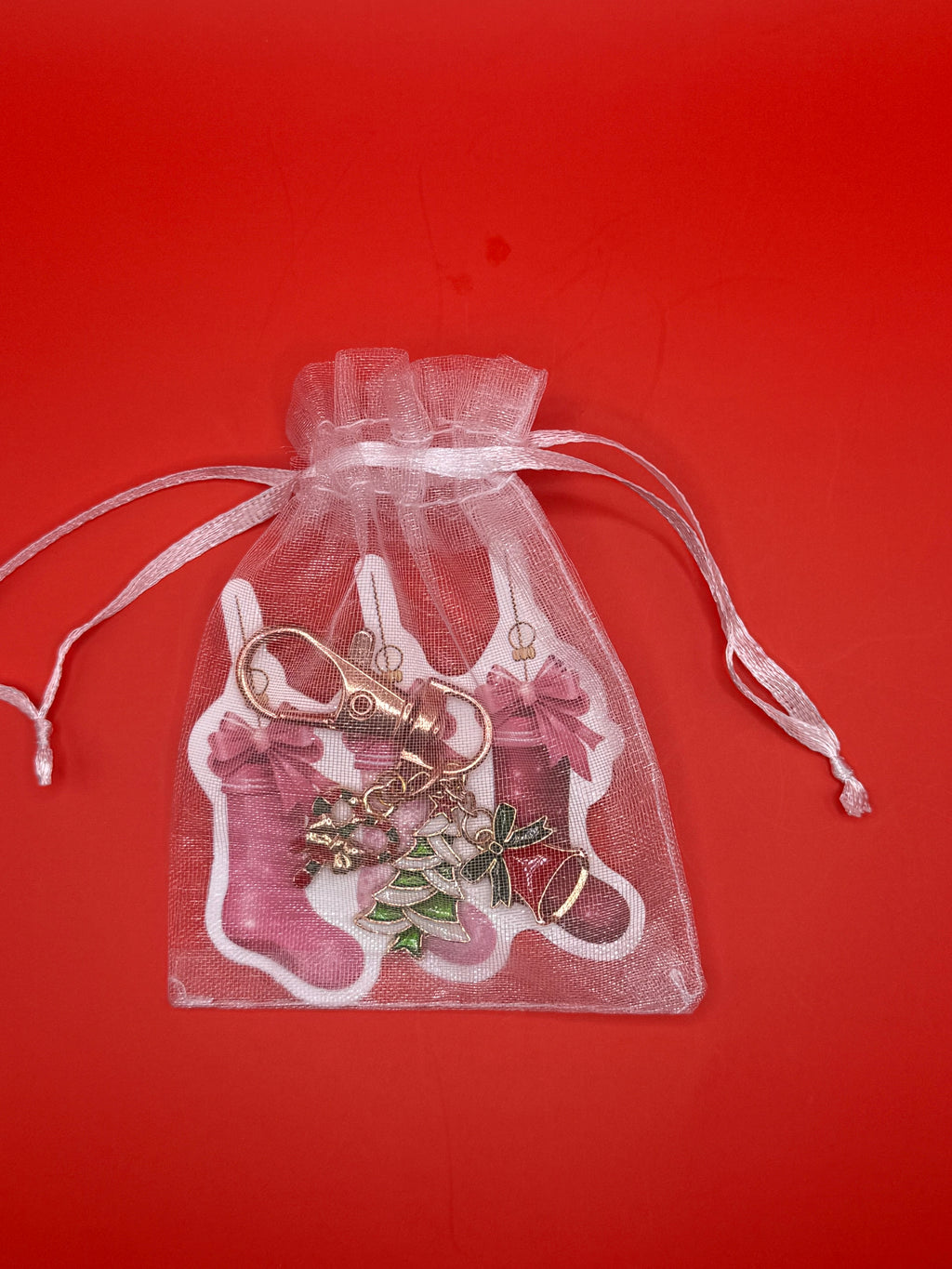 Christmas  Gold Rose Keychain| Tree and  Bell Charms| NBGlossy Holiday Keychain Collection