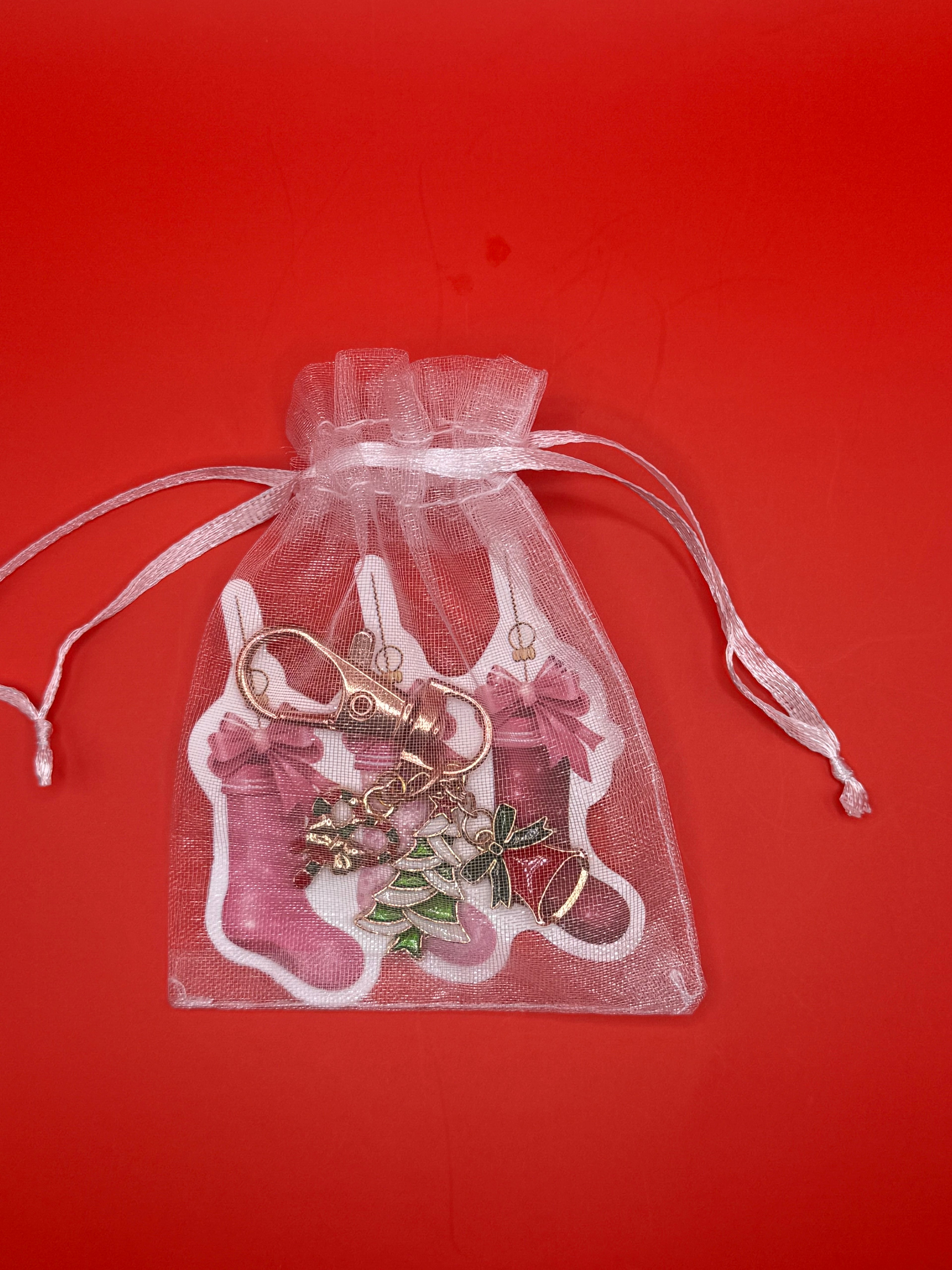 Christmas  Gold Rose Keychain| Tree and  Bell Charms| NBGlossy Holiday Keychain Collection