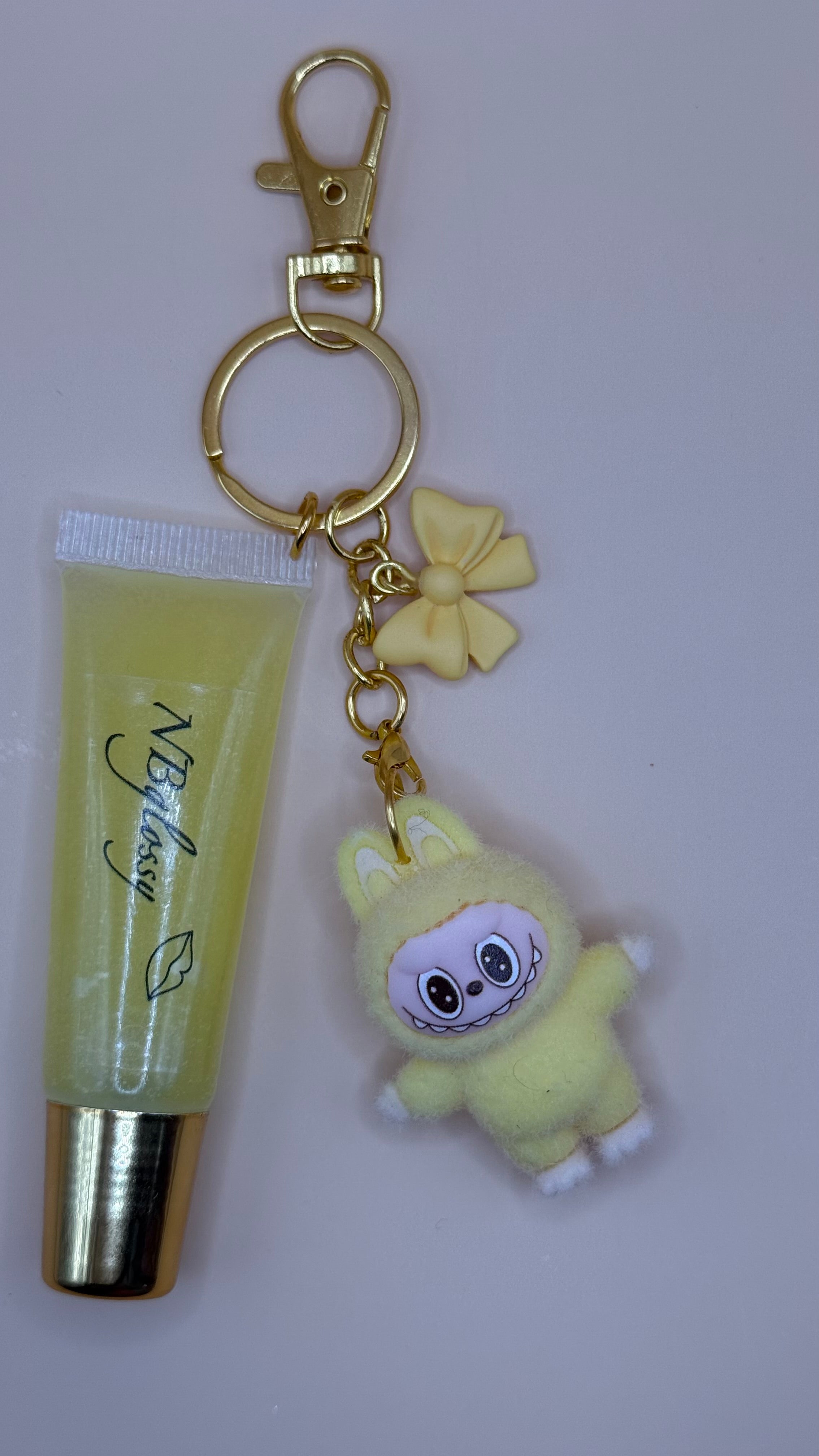 Handmade Vegan Lip Gloss Keychain – Organic, Hydrating, Banana Scent, Cute Gift for Her